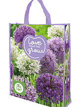 X 1 SHOPPING BAG 20 ALLIUM PAARS/WIT 'LOVE WHAT YOU GROW!'