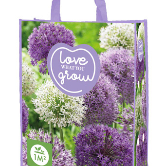 X 1 SHOPPING BAG 20 ALLIUM PAARS/WIT 'LOVE WHAT YOU GROW!'  12/14