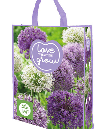 X 1 SHOPPING BAG 20 ALLIUM PAARS/WIT 'LOVE WHAT YOU GROW!'  12/14