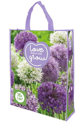 X 1 SHOPPING BAG 20 ALLIUM PAARS/WIT 'LOVE WHAT YOU GROW!'  12/14